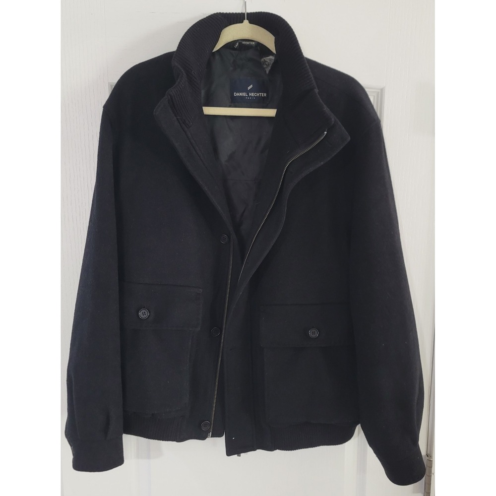 Daniel Hechter Paris Men's Full‎ Zip Button Black Italian Wool Jacket Size 52/42
